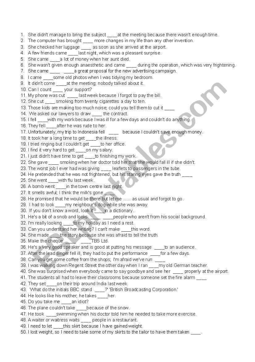 Phrasal verbs worksheet