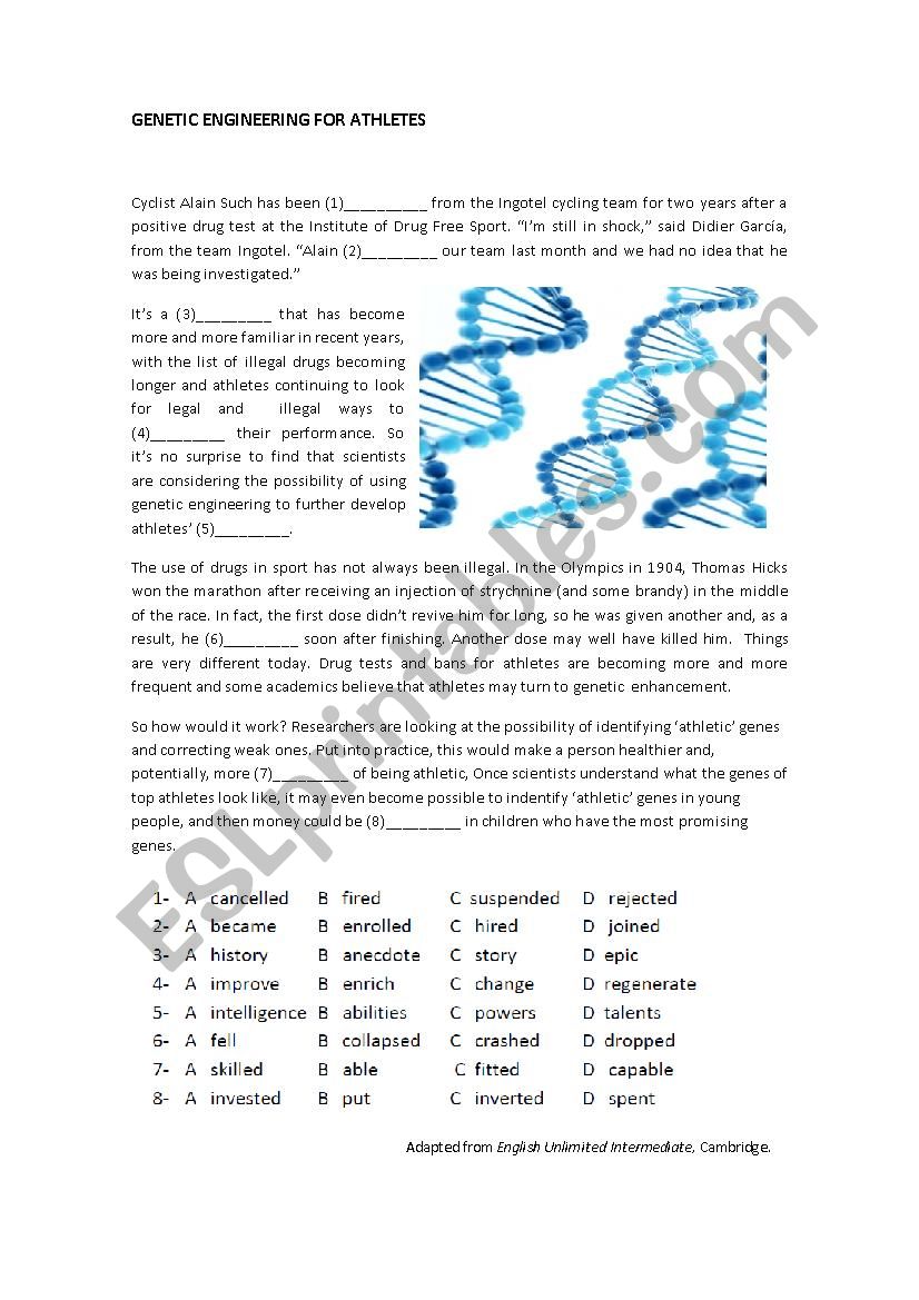 Genetic Engineering  for athletes lexical cloze