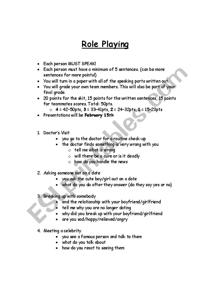 Role Playing worksheet