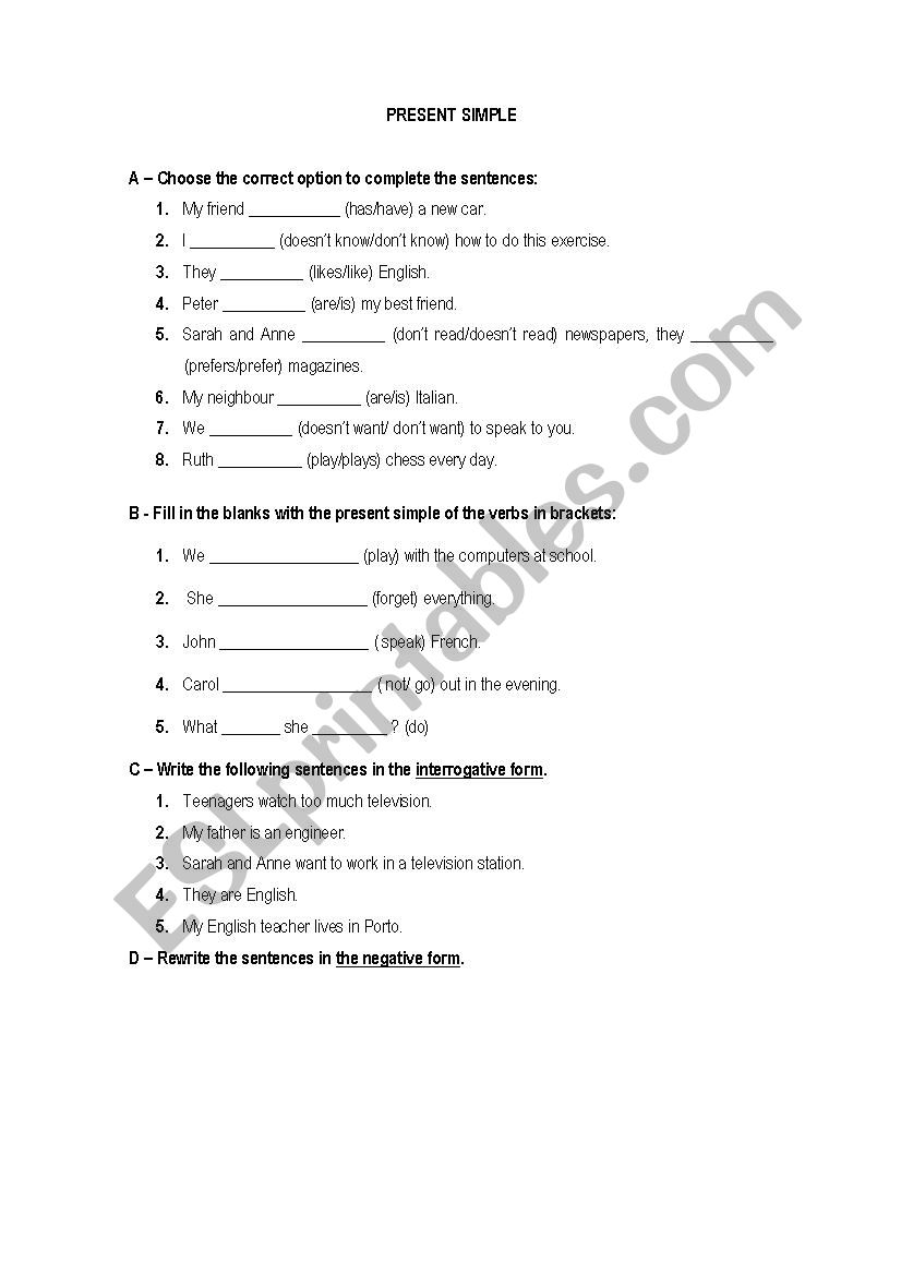 Present Simple worksheet