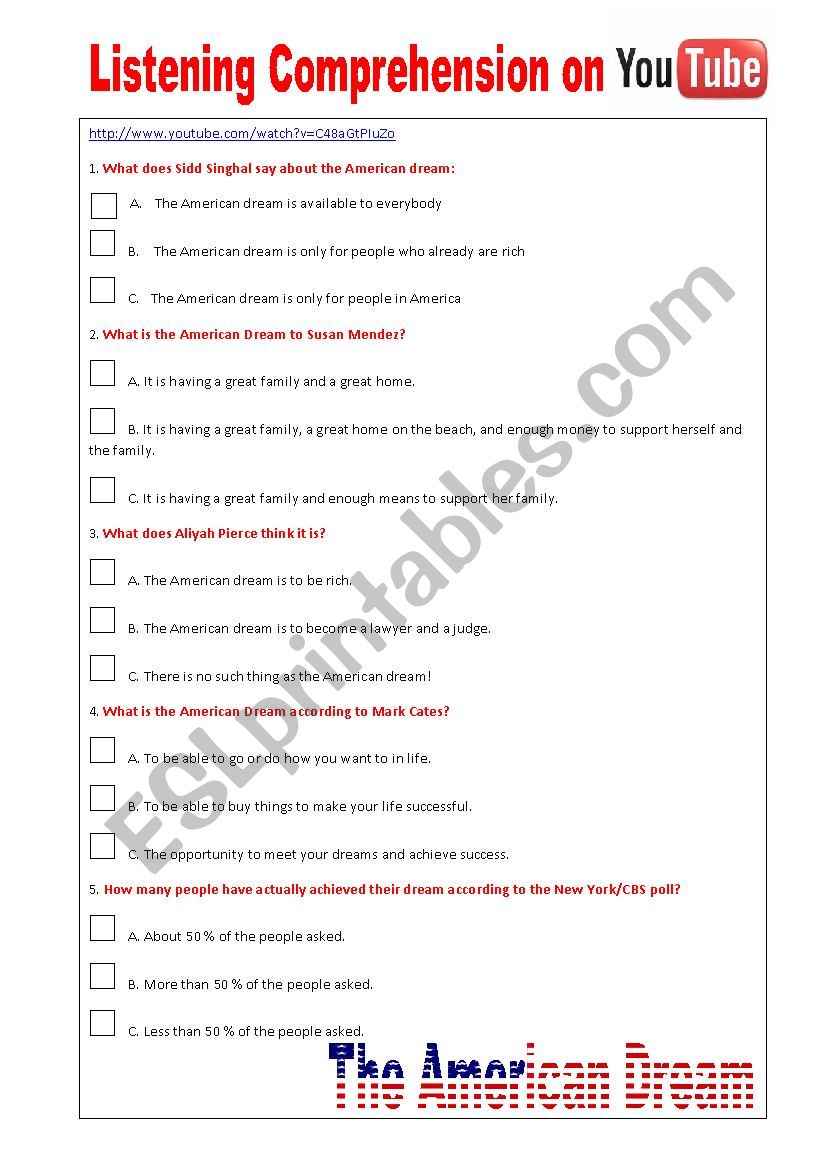 The American Dream worksheet