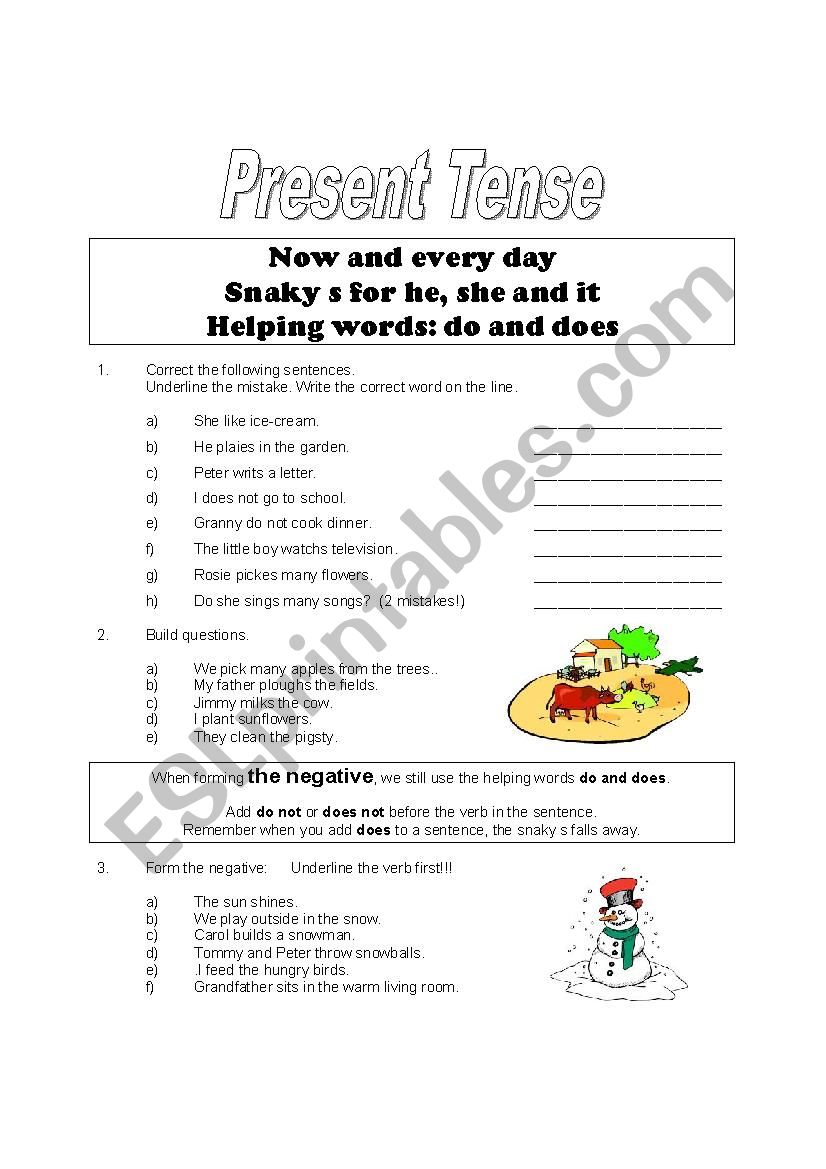 Present Tense worksheet