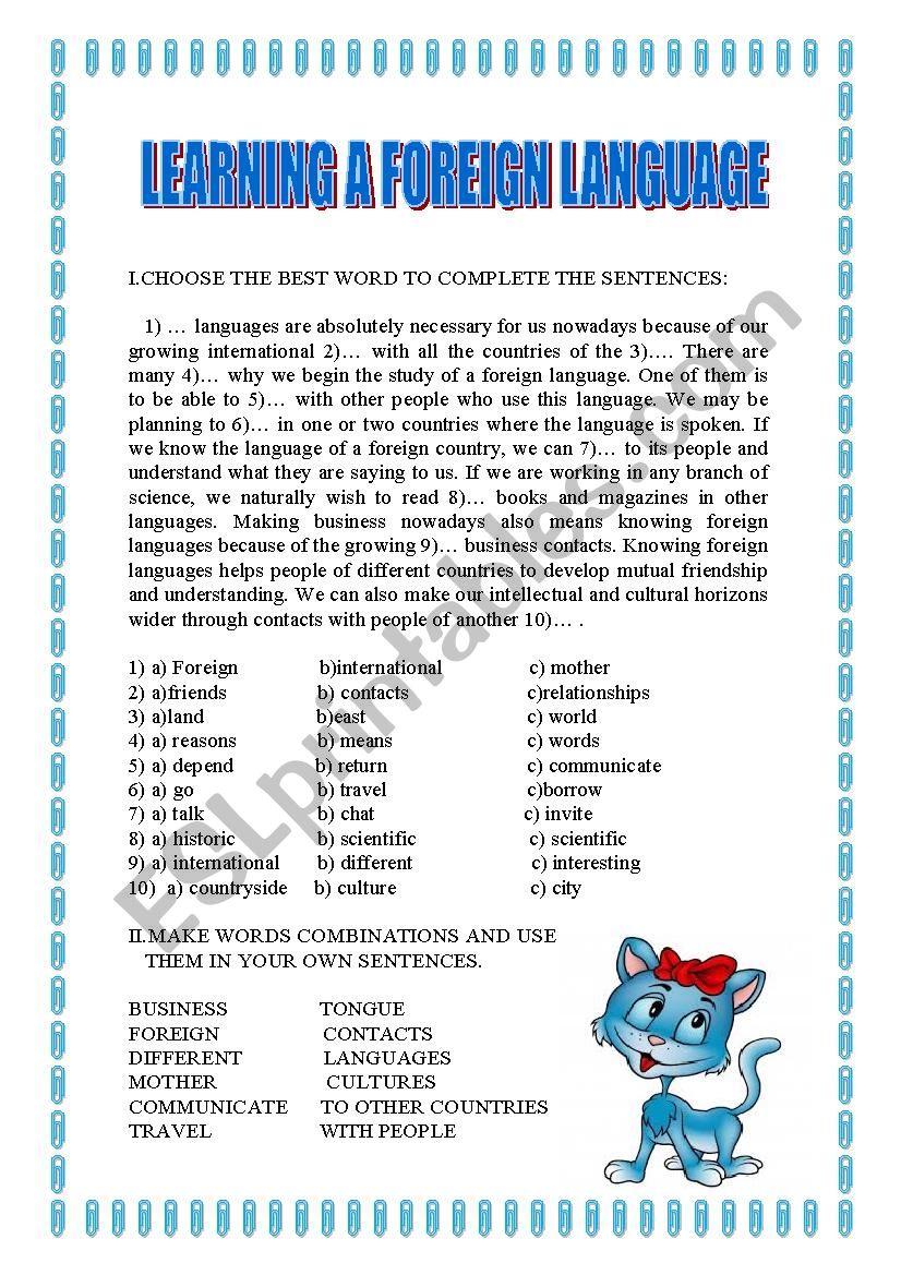 LEARNING A FOREIGN LANGUAGE ESL Worksheet By Spankevich