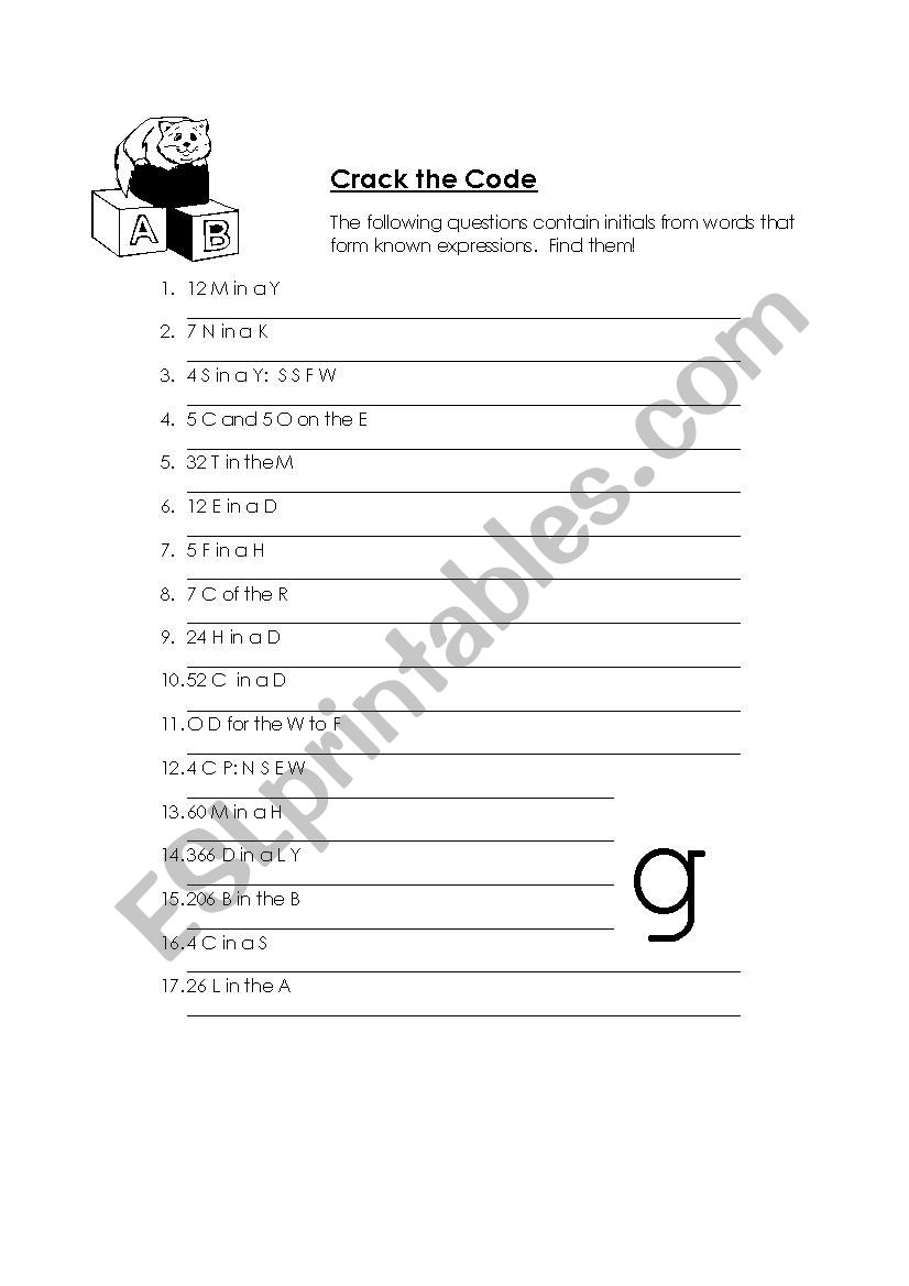 Crack the Codes worksheet