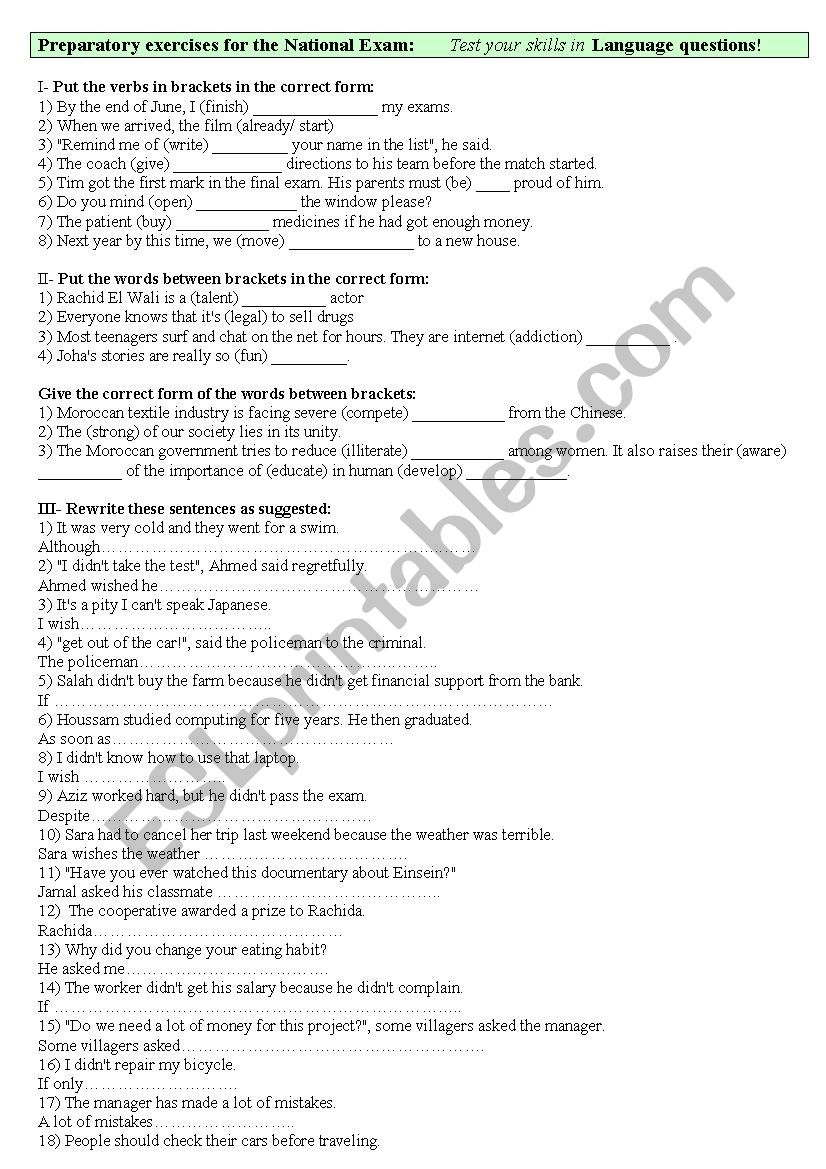 Global Review for 2nd Year BAC students -1-