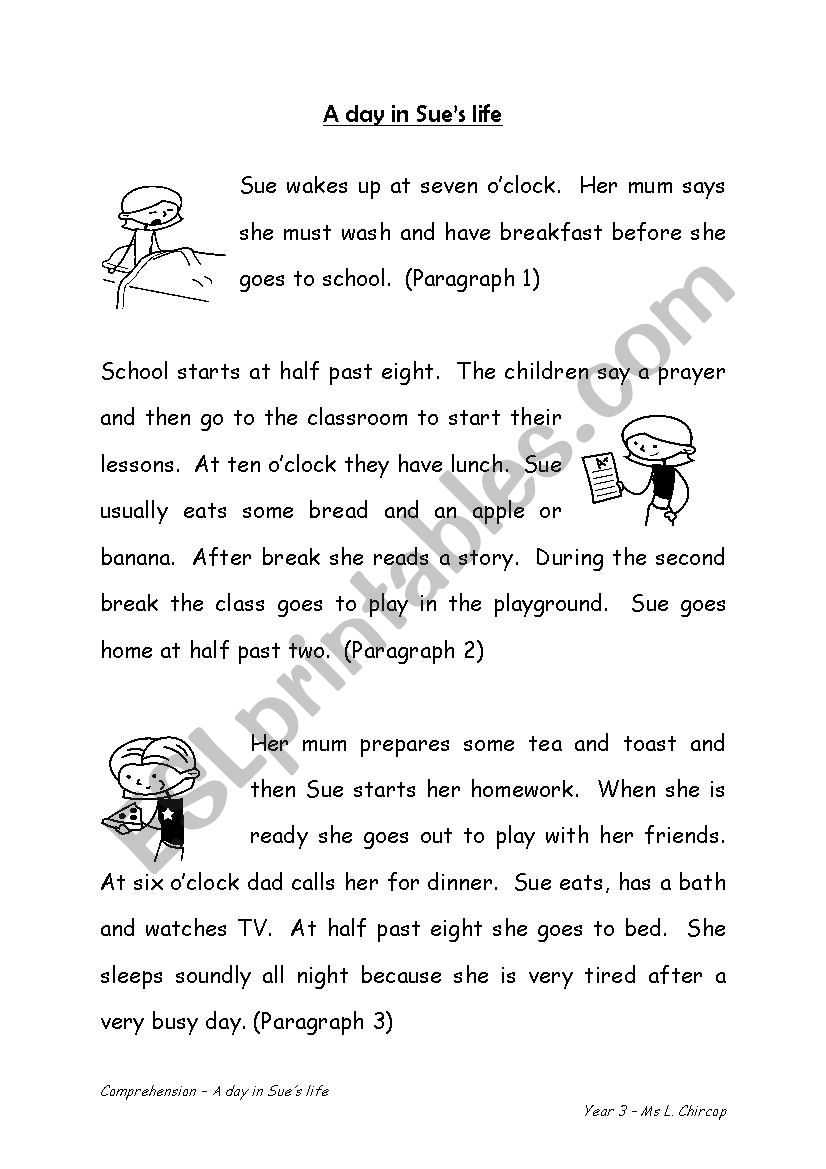 A day in Sues life worksheet