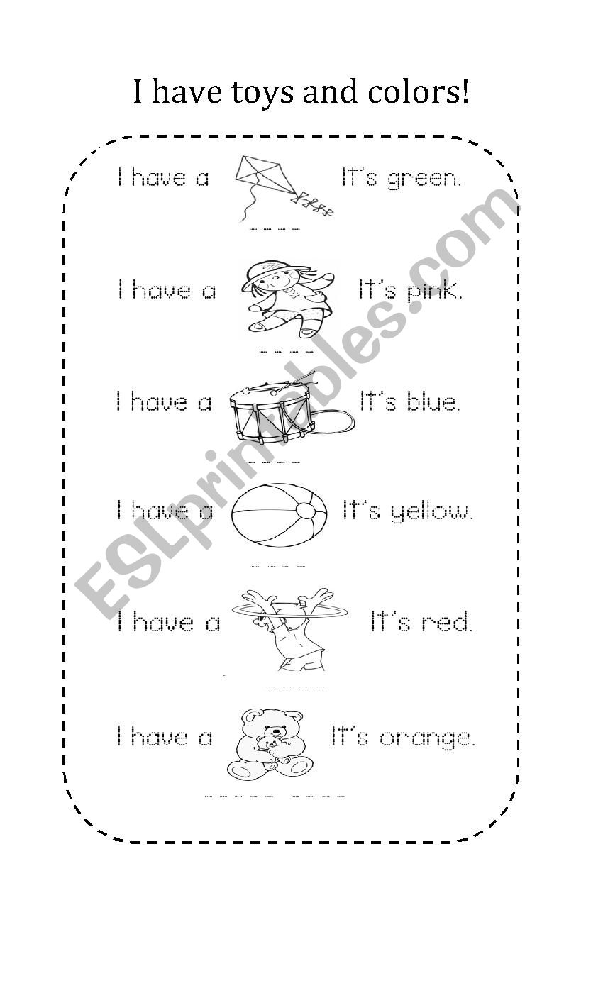 I have toys and colors worksheet