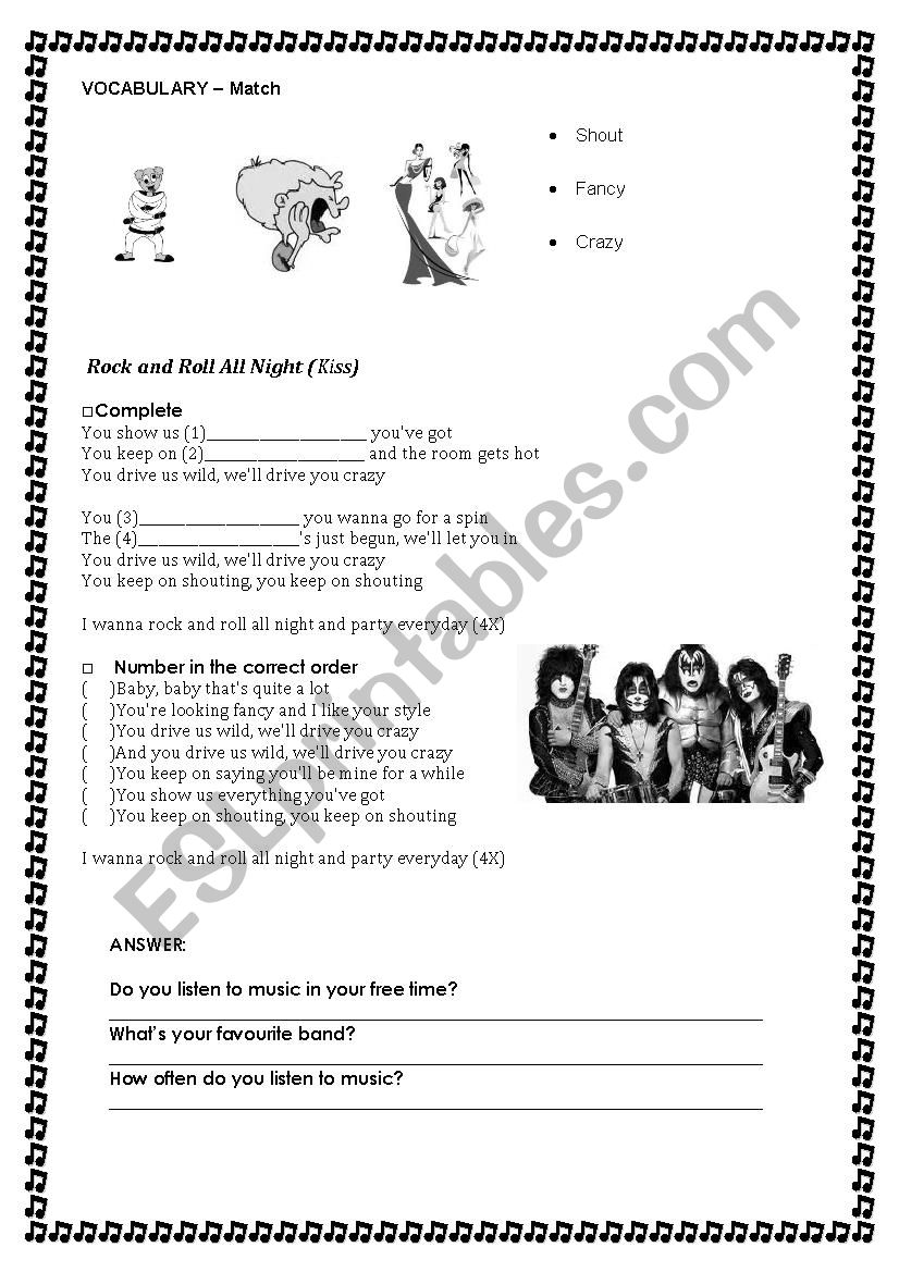 ROCK AND ROLL ALL NIGHT _KISS worksheet
