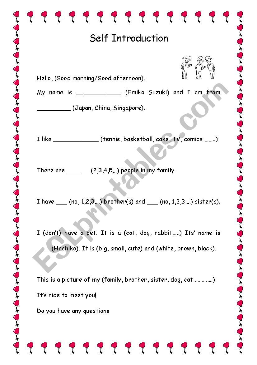 Self introduction worksheet