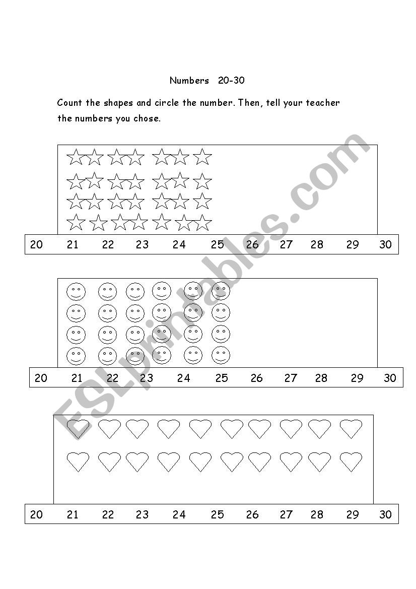 Numbers 20-30 worksheet