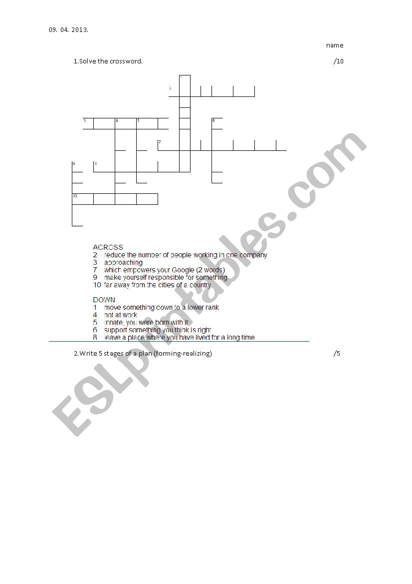 Vocabulary test worksheet