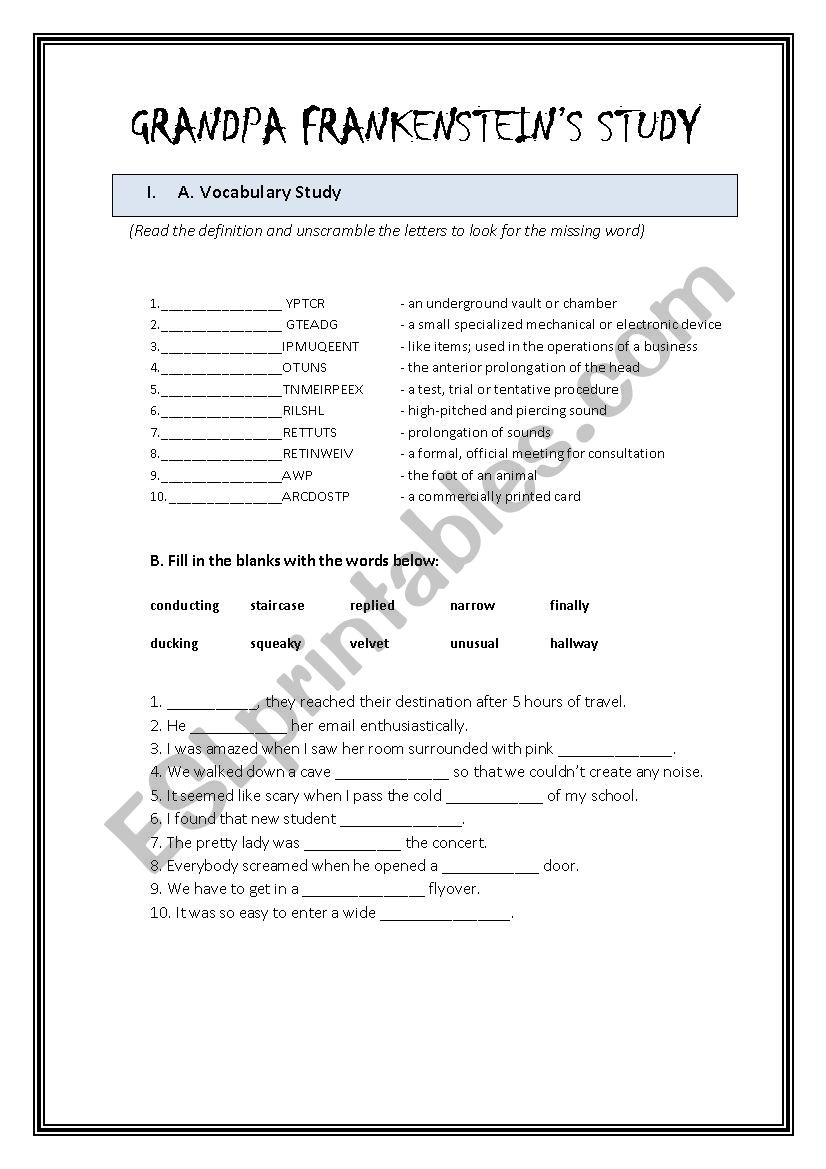 GRANDPA FRANKENSTEIN  worksheet