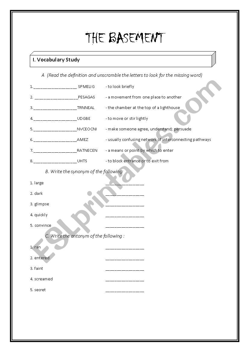 The Basement worksheet