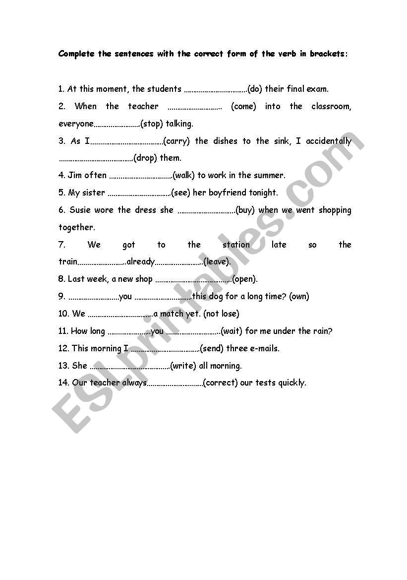 Revision of verbal tenses worksheet