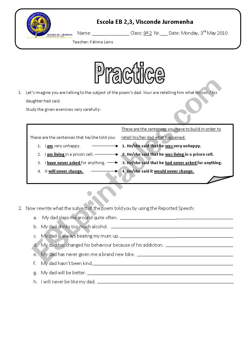 Reported_Speech_Practice worksheet