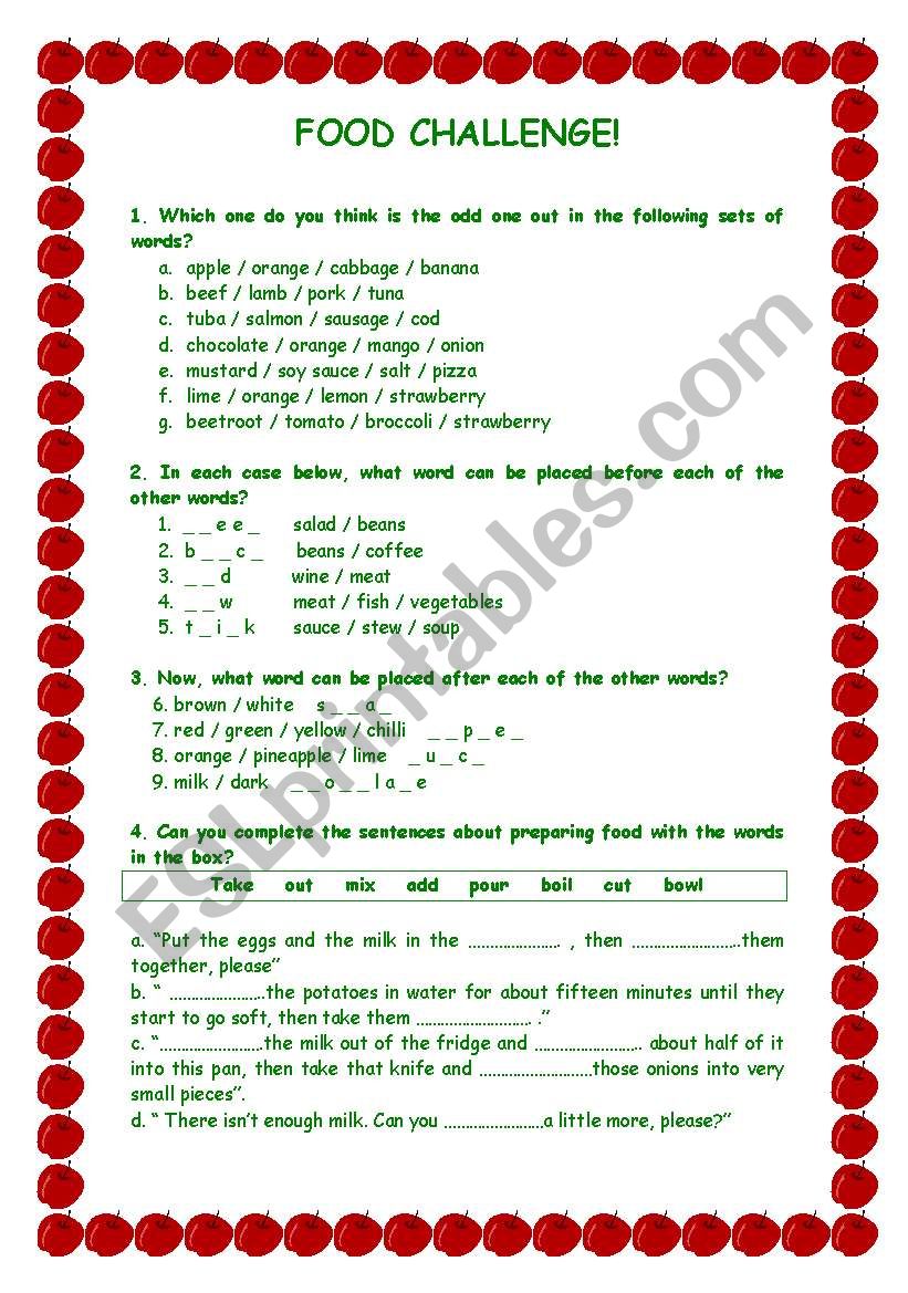 Food worksheet