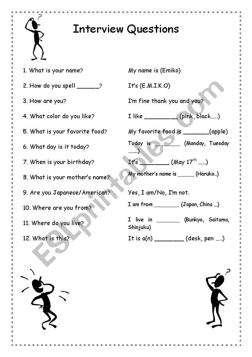 Basic questions worksheet