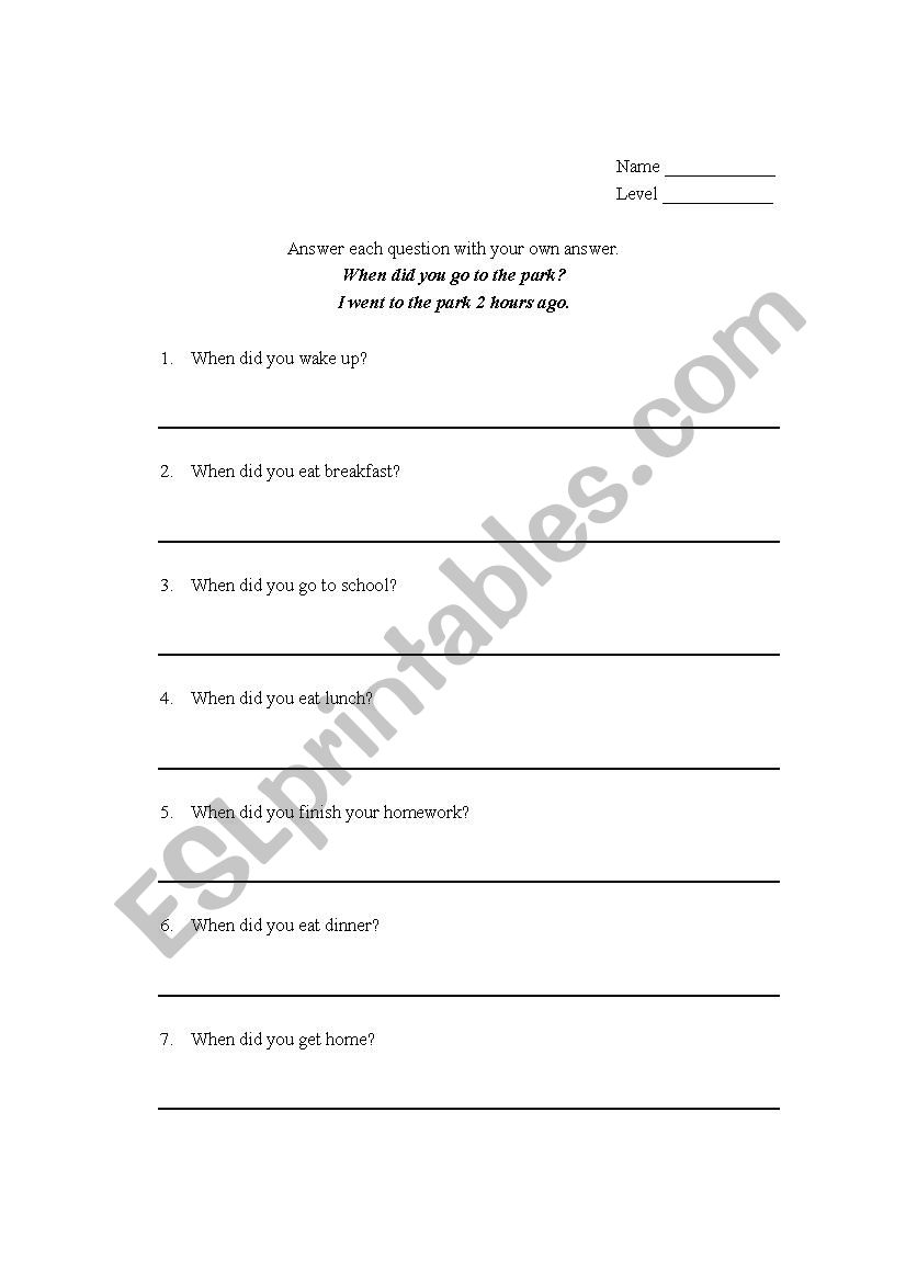 When did you...? worksheet