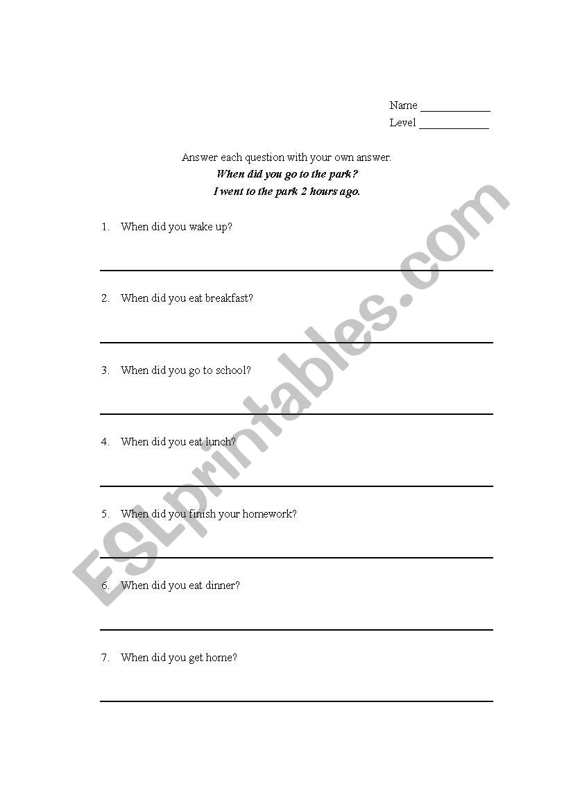 When did you...? - ESL worksheet by rkang12