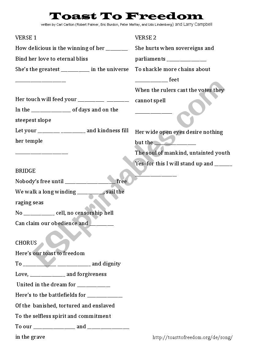 Toast to Freedom worksheet