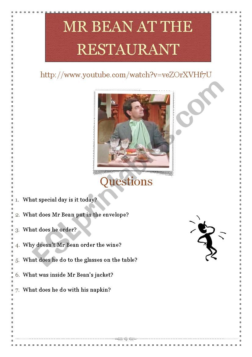 Mr Bean in the restaurant worksheet