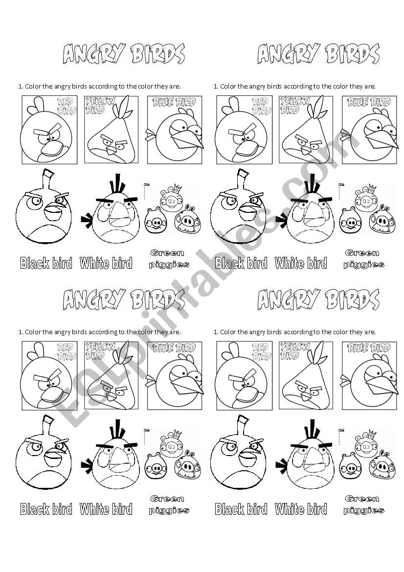 Angry birds and colors worksheet