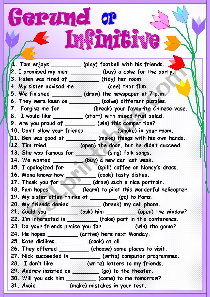 Infinitive And Infinitive Phrases Worksheet Answers