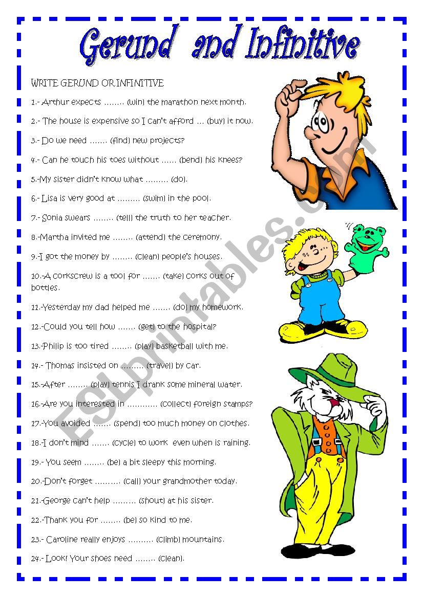 GERUND AND INFINITIVE worksheet