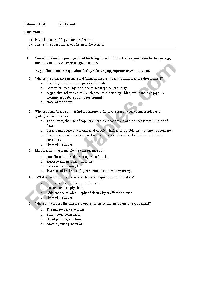 Listening Task worksheet