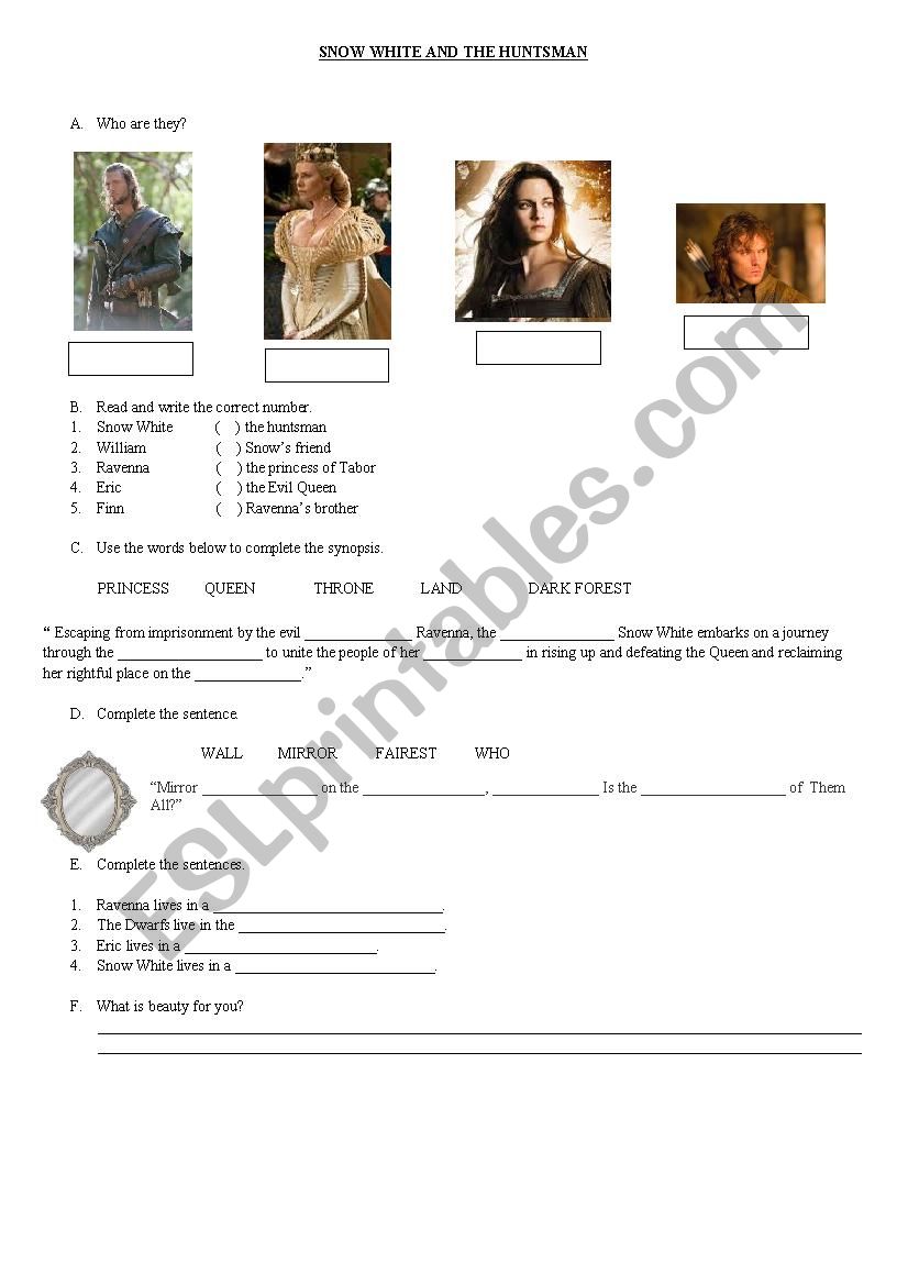 Snow White and the Huntsman worksheet