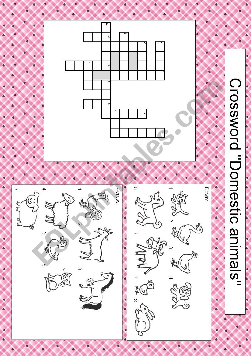 Domestic animals crossword (with key)