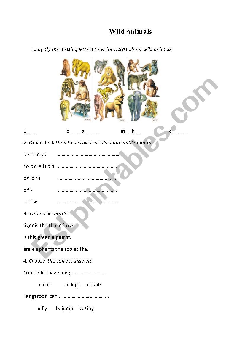 Wild animals worksheet