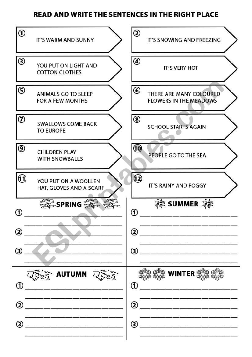 peculiarities of the seasons worksheet