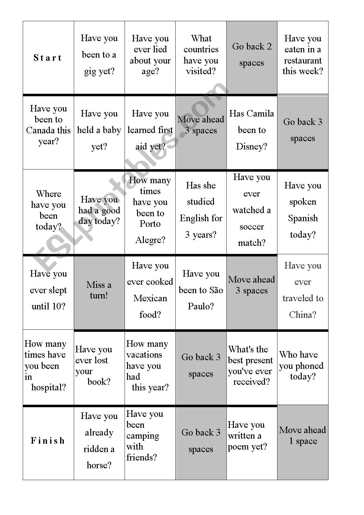 Present Perfect Board Game worksheet