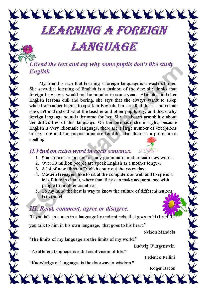 LEARNING A FOREIGN LANGUAGE worksheet