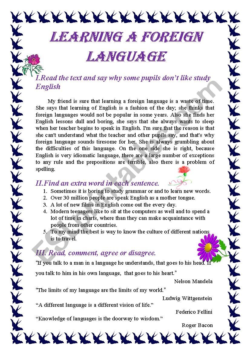 LEARNING A FOREIGN LANGUAGE ESL Worksheet By Spankevich