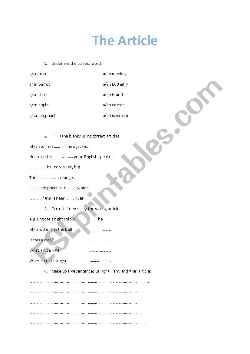 The article worksheet