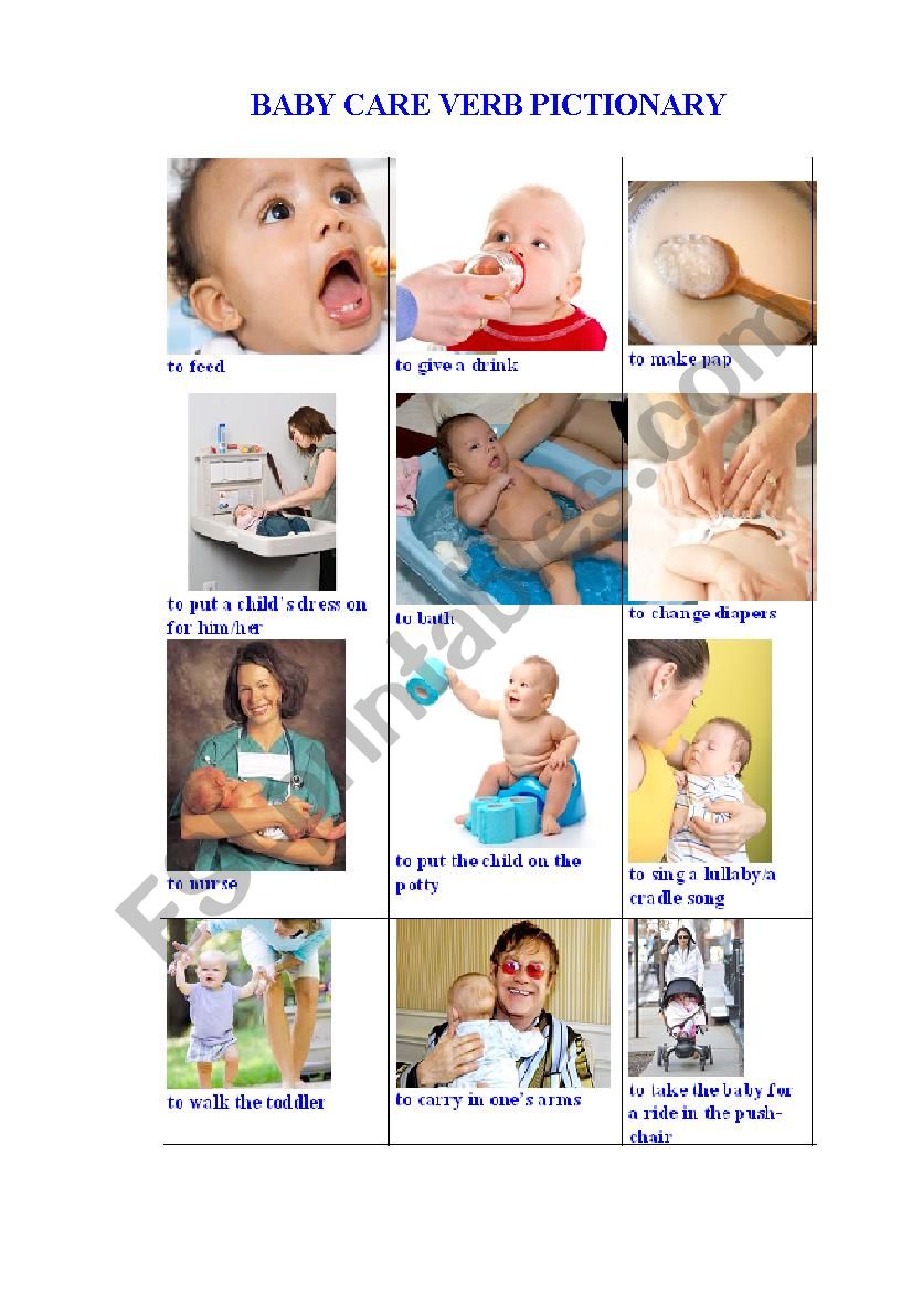 Baby Care Verbs Pictionary 2 worksheet