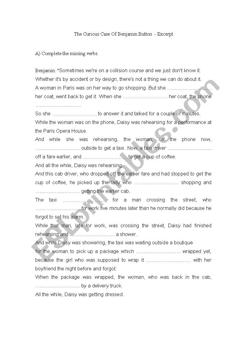 Benjamin Button - Past Tenses worksheet