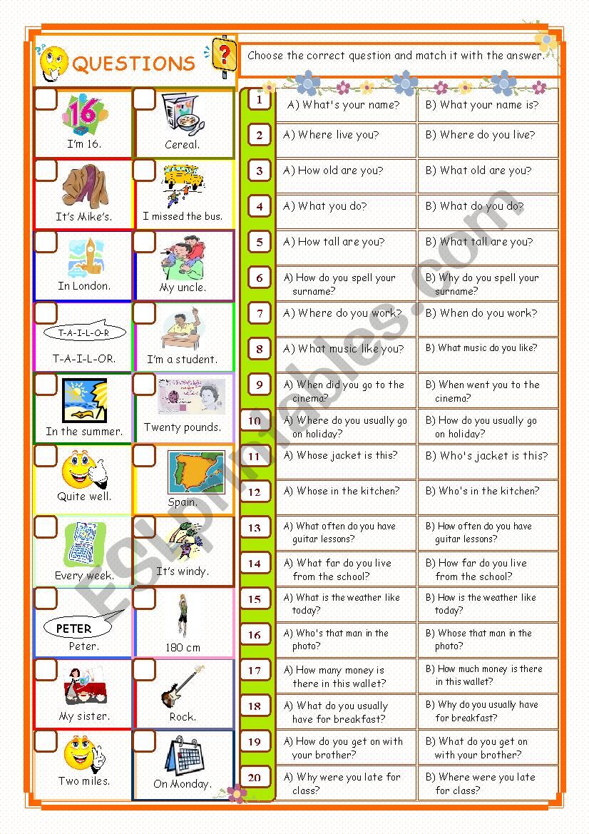 Questions worksheet