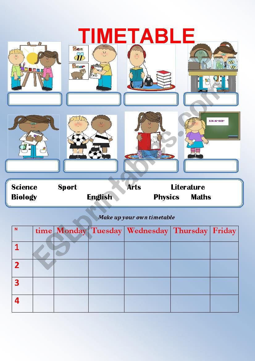 Timetable worksheet