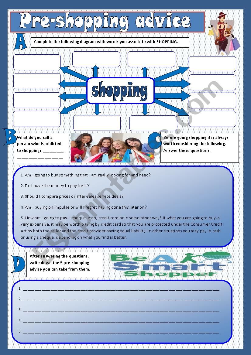 Pre-shopping advice worksheet