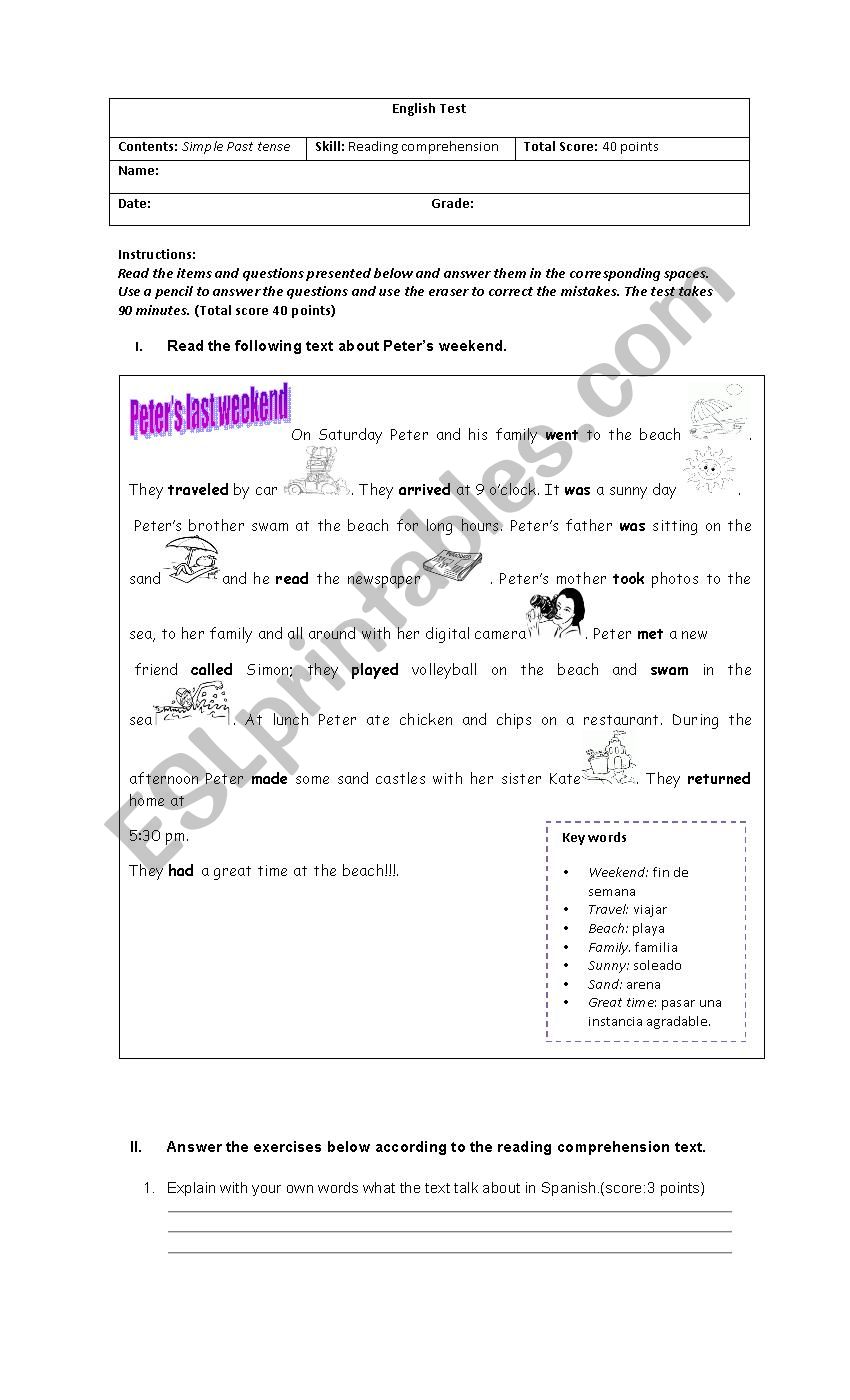 Peter’s weekend. worksheet
