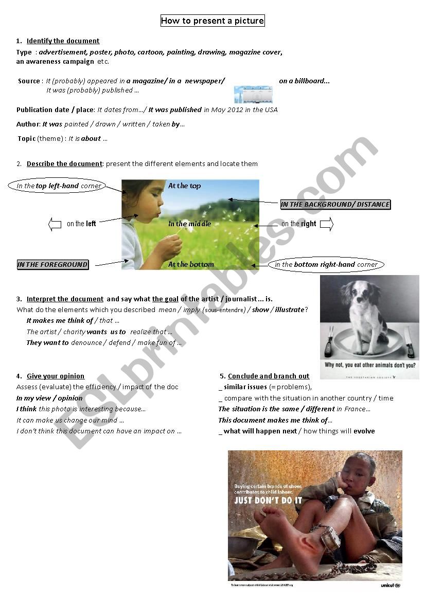 How to present a picture worksheet