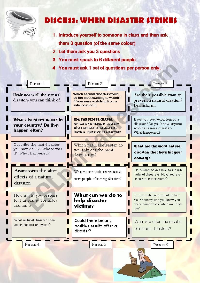 NATURAL DISASTERS DISCUSSION worksheet