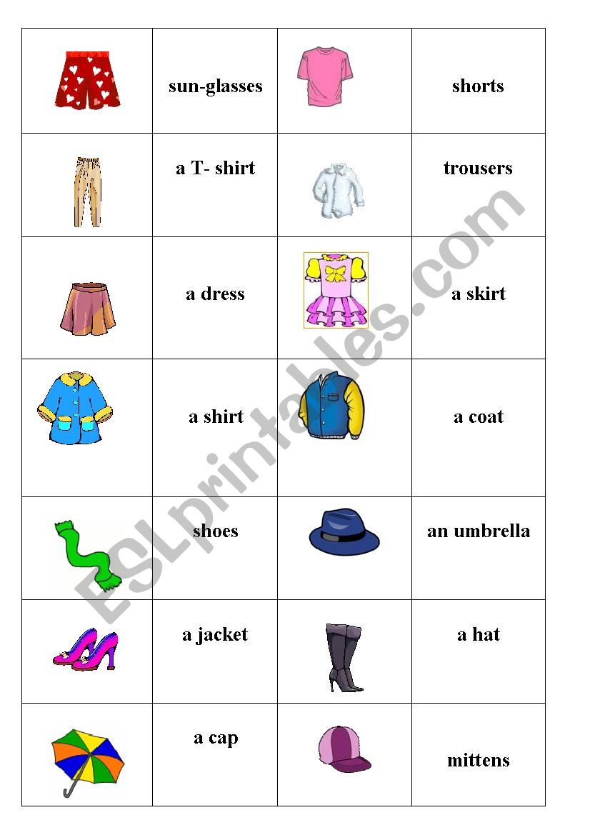 Clothes domino worksheet