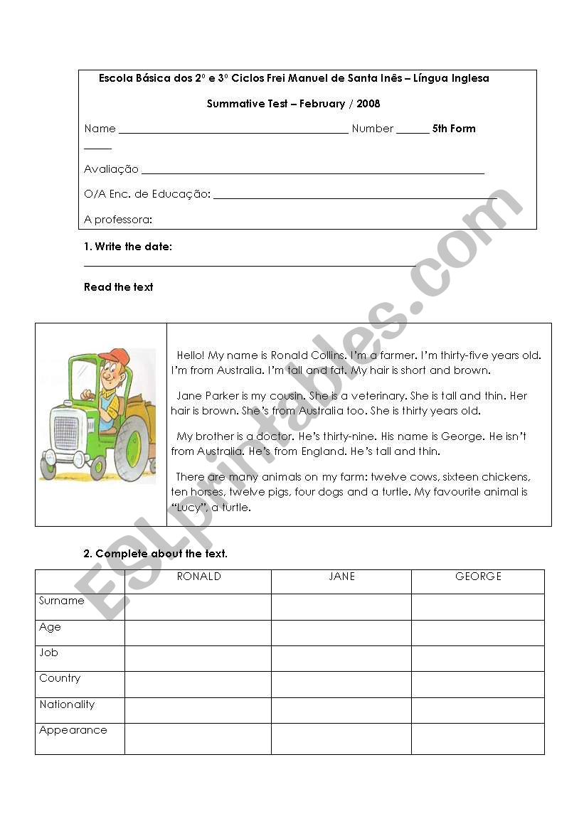 Describing people worksheet