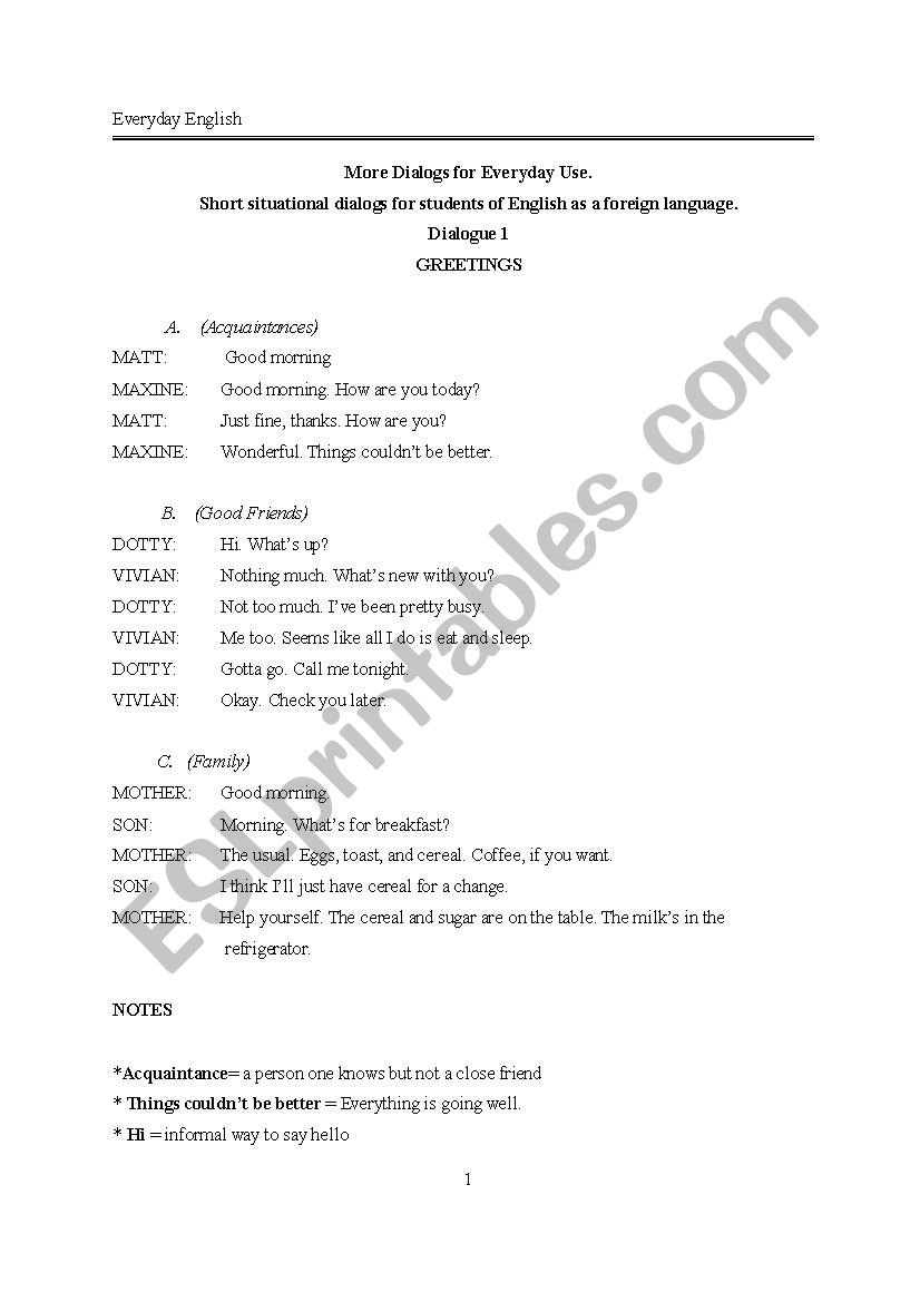 simple everyday dialogs worksheet