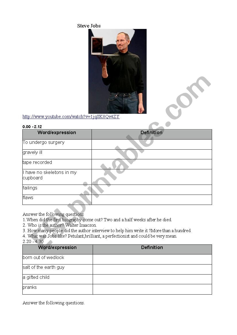 Steve Jobs video worksheet