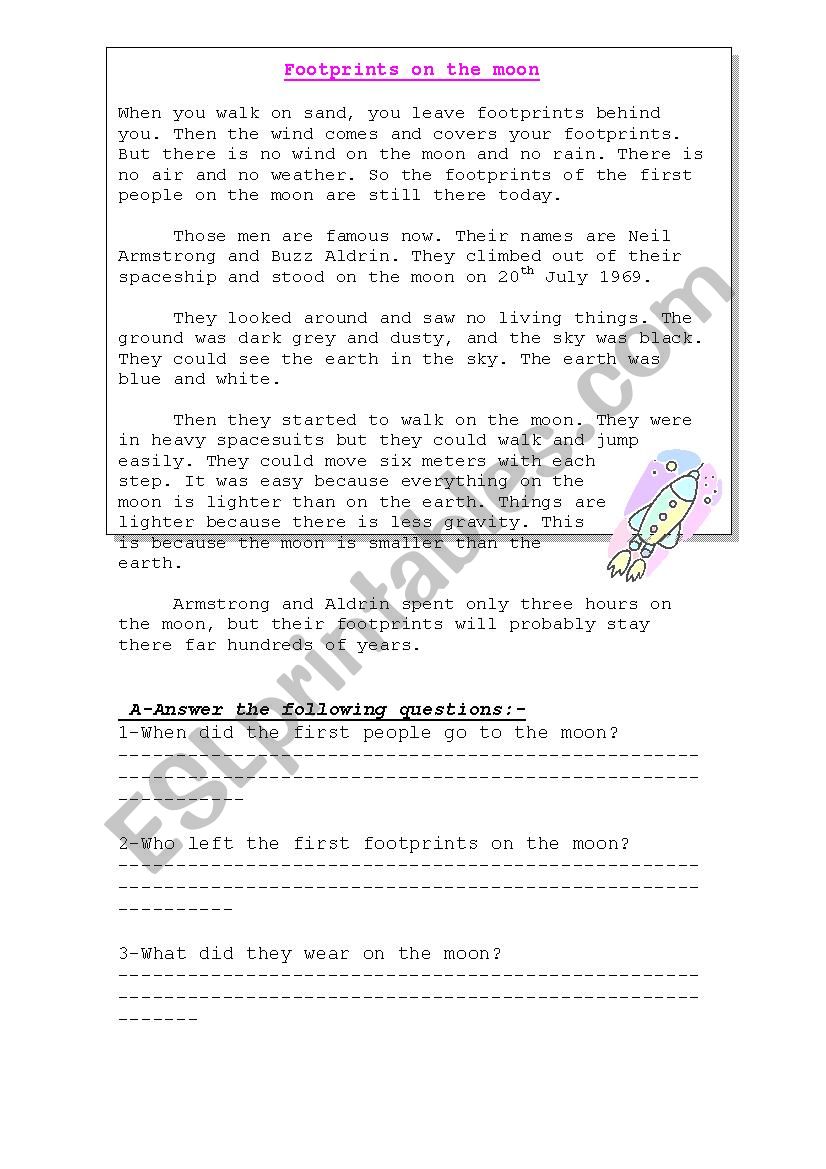 footprints on the moon worksheet